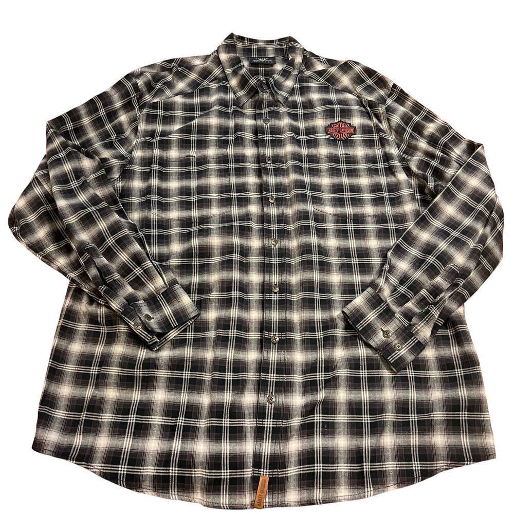 Harley Davidson Men’s Plaid Flannel Button Down Shirt Size 3XL Biker Moto Grunge